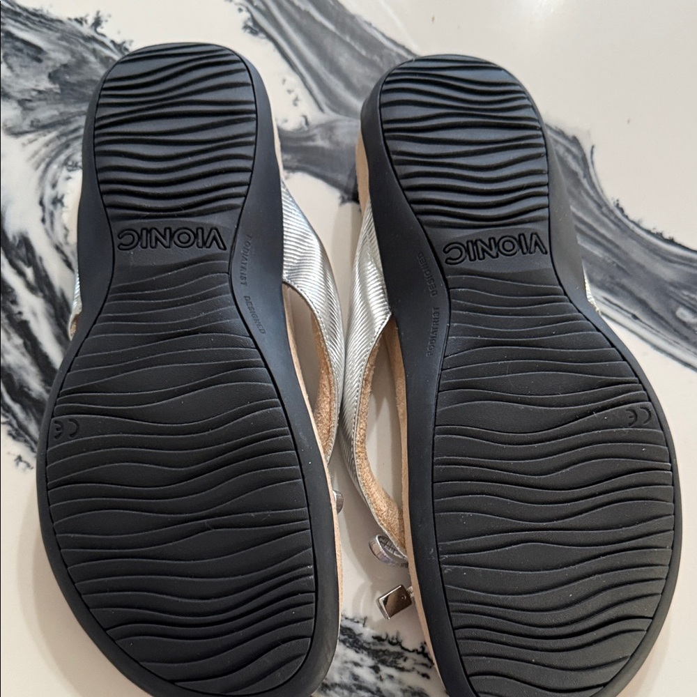 Vionic Metallic Silver Sandals with Bow - image 2